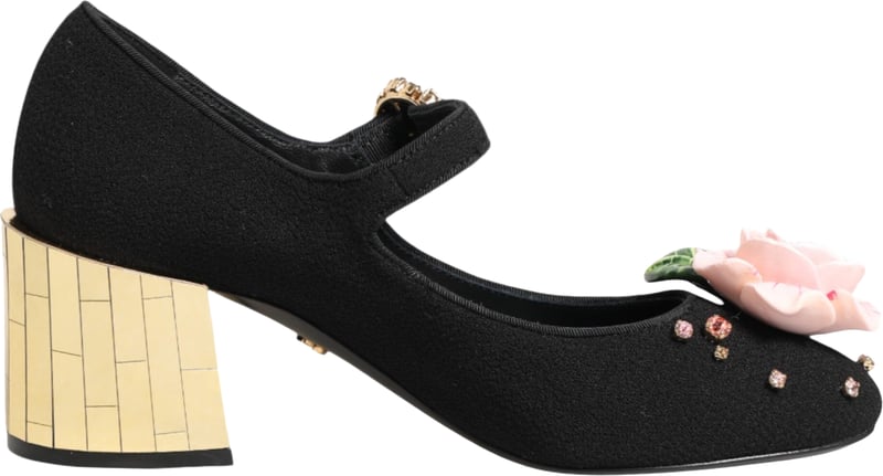 Dolce & Gabbana Black Flower Crystal Embellished Mary Jane Shoes