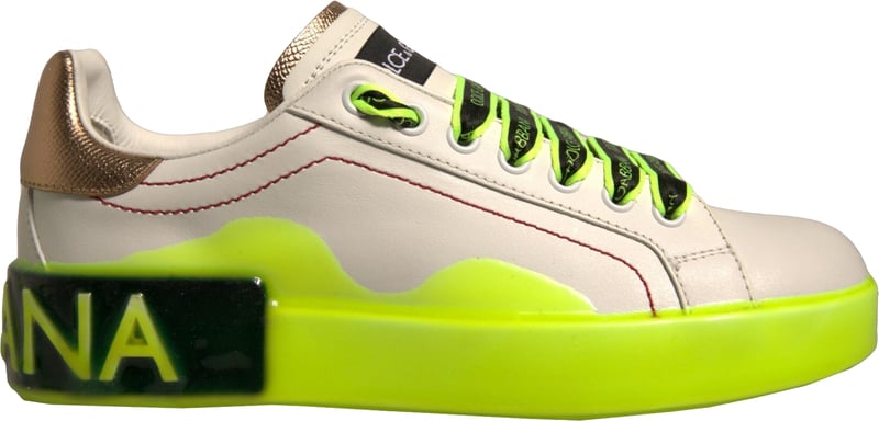 Dolce & Gabbana White Yellow Portofino Leather Sneakers Shoes