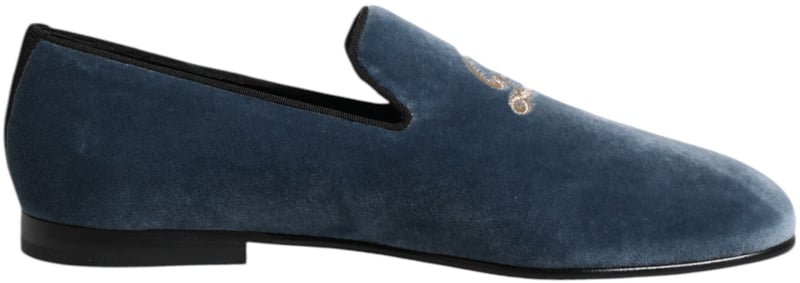 Dolce & Gabbana Blue Velvet DG Logo Loafers Formal Shoes