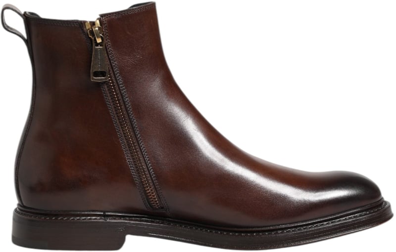 Dolce & Gabbana Brown Chelsea Leather Mid Calf Boots Shoes