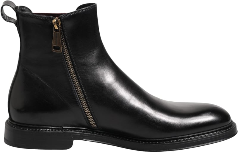 Dolce & Gabbana Black Chelsea Leather Mid Calf Boots Shoes