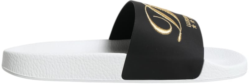 Dolce & Gabbana White Black Leather Sandals Beachwear Shoes