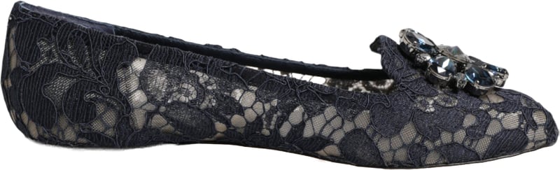 Dolce & Gabbana Blue Taormina Lace Crystals Flats Shoes