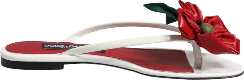 Dolce & Gabbana Red White KEIRA Flower Leather Sandals Shoes