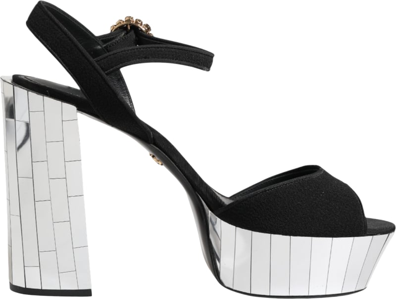 Dolce & Gabbana Black Crystal Ankle Strap Keira Sandal Shoes