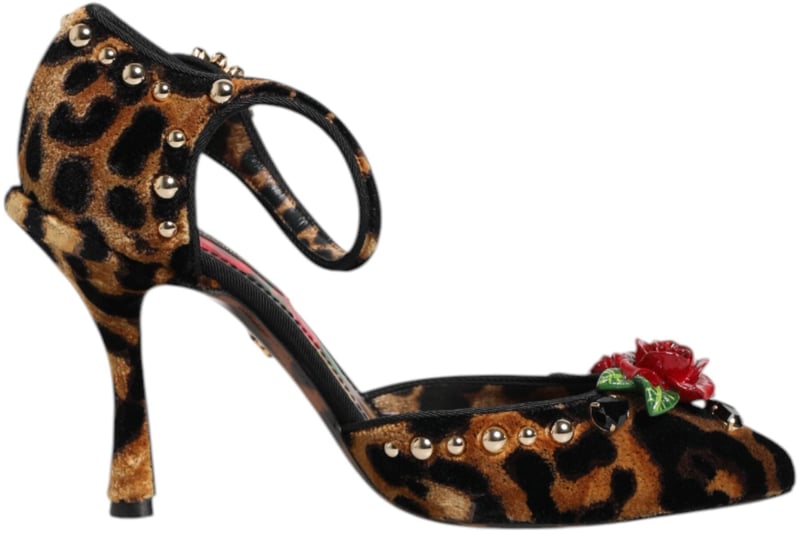 Dolce & Gabbana Brown Leopard Crystal Roses Pumps Shoes