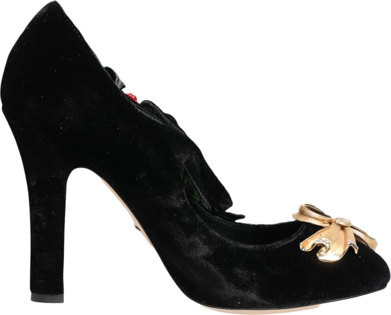 Dolce & Gabbana Black Roses Crystal Brooch Mary Jane Shoes