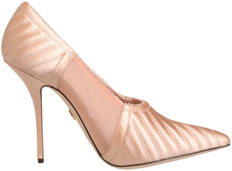 Dolce & Gabbana Cipria Nude Satin Mesh Stiletto Pumps Shoes