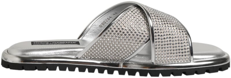 Dolce & Gabbana Silver Strass Slides Flats Slippers Shoes