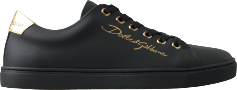 Dolce & Gabbana Black Gold Leather Classic Sneakers Shoes