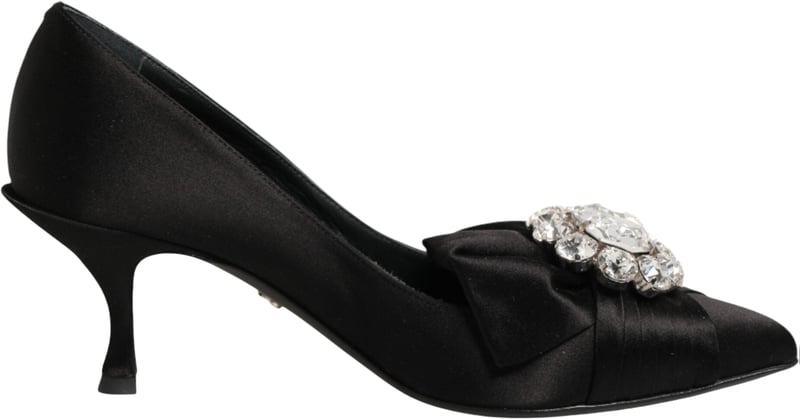 Dolce & Gabbana Black Satin Bow Crystal Embellishment Pumps Shoes