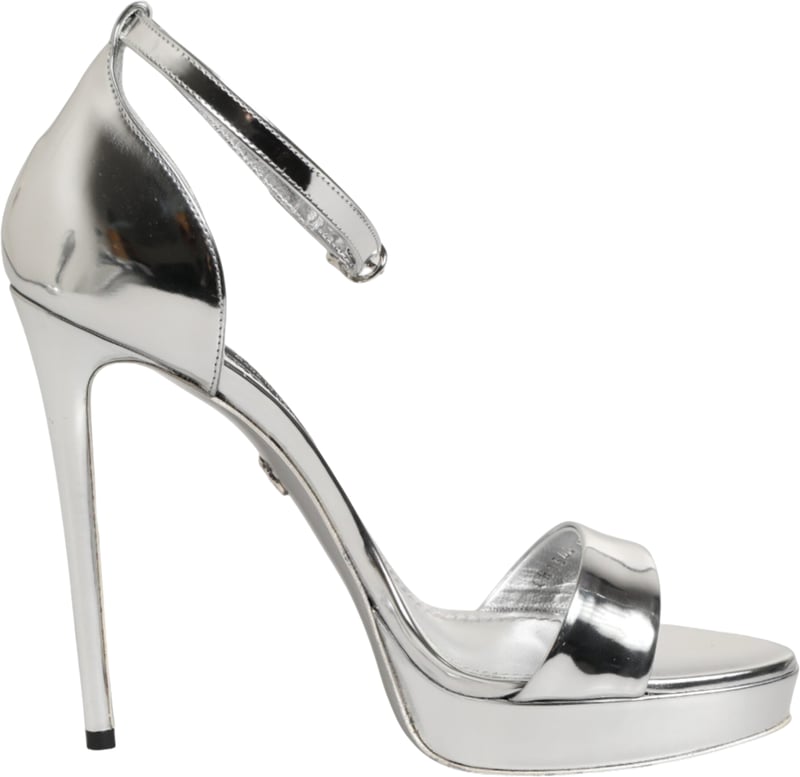 Dolce & Gabbana Silver Leather Platform Keira Sandals Shoes