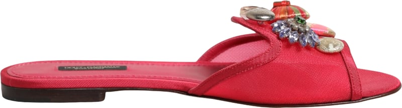 Dolce & Gabbana Red Embellished Flats Slip On Sandals Shoes
