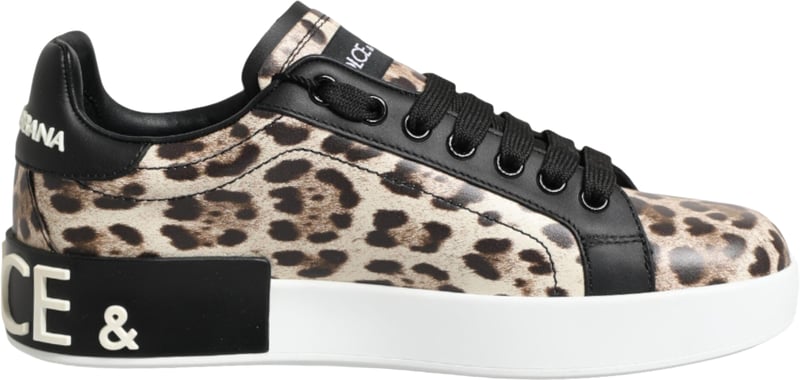 Dolce & Gabbana Brown Leather Leopard Low Top Sneakers Shoes