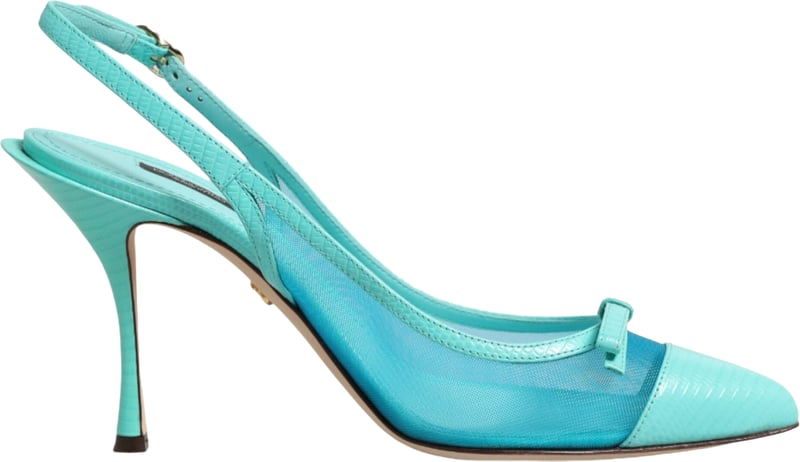 Dolce & Gabbana Blue Leather Mesh Heels Slingback Shoes
