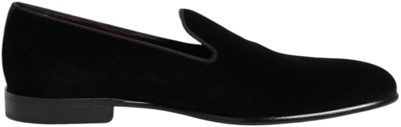 Dolce & Gabbana Black Velvet Slip On Loafers Men Formal Shoes