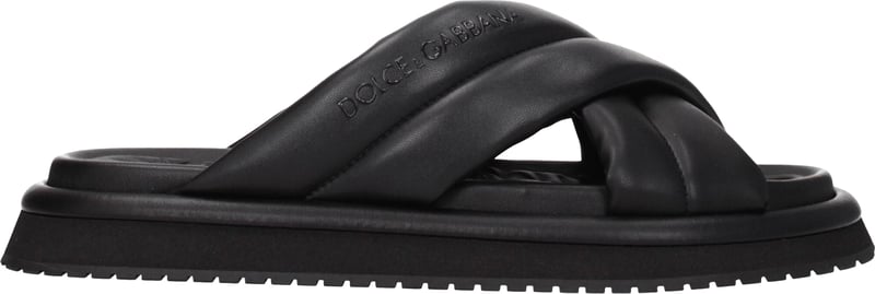 Dolce & Gabbana Black Leather Slippers