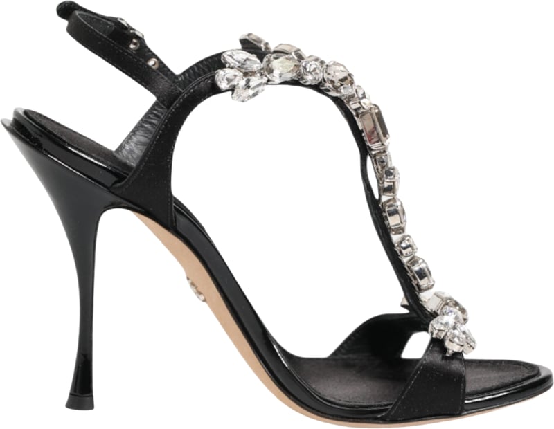 Dolce & Gabbana Black Keira Crystals Heels Sandals Shoes