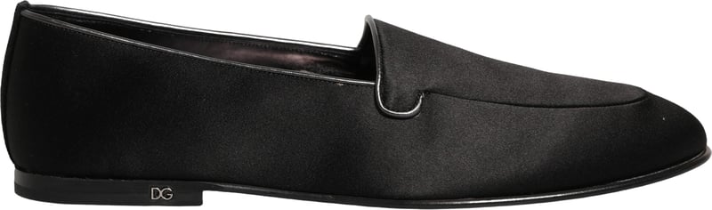 Dolce & Gabbana Black Satin Logo Slip On Flats Loafers Shoes