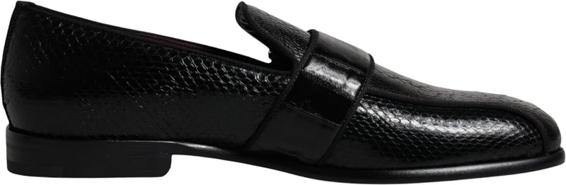 Dolce & Gabbana Black Exotic Leather DG Logo Loafers Formal Dress Shoes