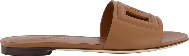 Dames D&G Logo Flat Slides Bruin