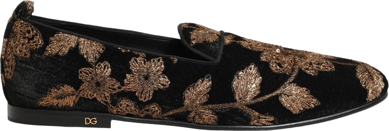 Dolce & Gabbana Black Floral Jacquard Dress Loafers Shoes