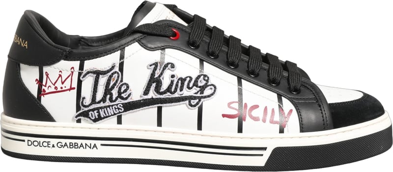 Dolce & Gabbana White Black DG Logo King Patch Low-Top Sneaker Shoes