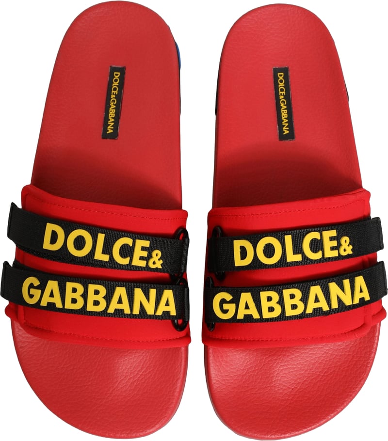 Dolce & Gabbana Red Neoprene Slides Flats Beachwear Shoes
