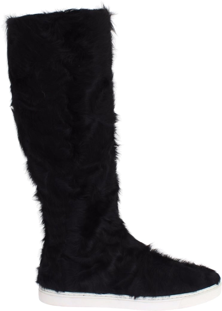 Dolce & Gabbana Black Xiangao Lamb Fur Leather Boots