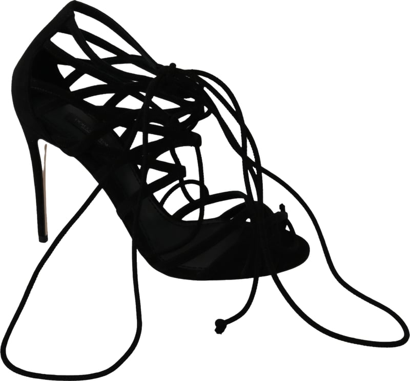 Dolce & Gabbana Black Suede Strap Stilettos Shoes Sandals