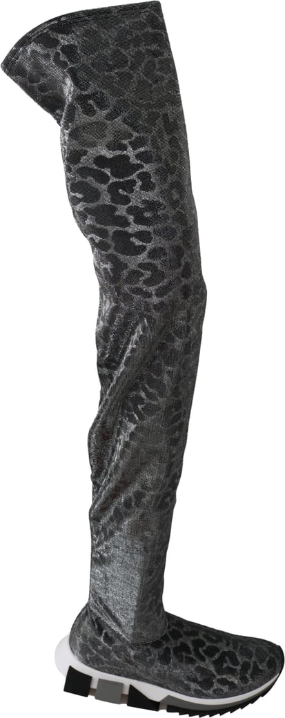 Dolce & Gabbana Gray Leopard High Top Sneakers Booties Shoes