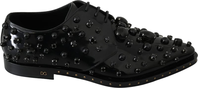 Dolce & Gabbana Black Leather Crystals Dress Broque Shoes