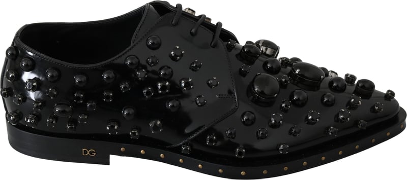 Dolce & Gabbana Black Leather Crystals Dress Broque Shoes