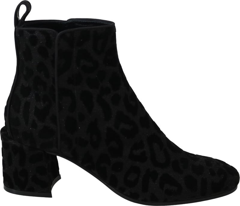 Dolce & Gabbana Black Leopard Short Boots Zipper Shoes