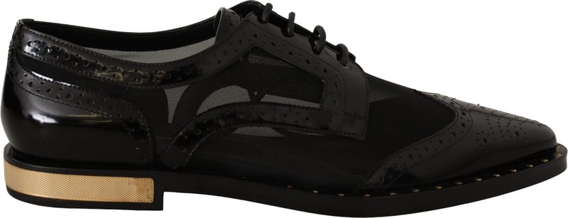 Dolce & Gabbana Black Leather Broques Sheer Wingtip Shoes