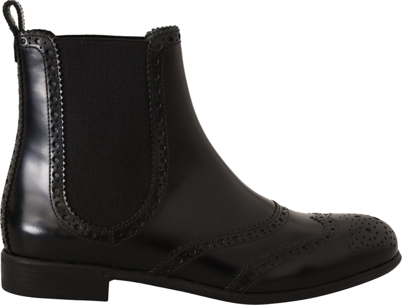 Dolce & Gabbana Black Leather Ankle High Flat Boots Shoes