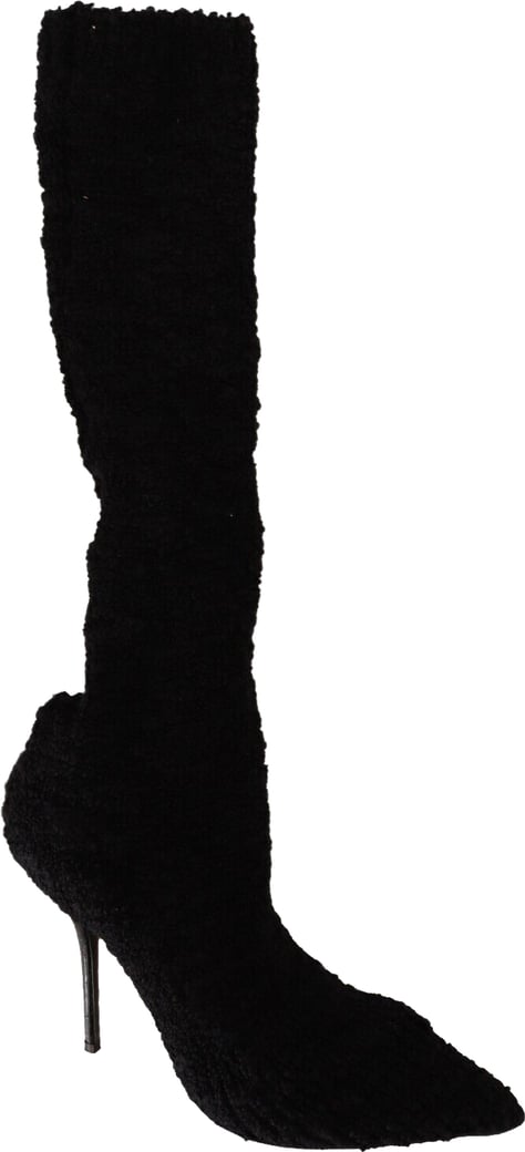 Dolce & Gabbana Black Stretch Socks Knee High Booties Shoes