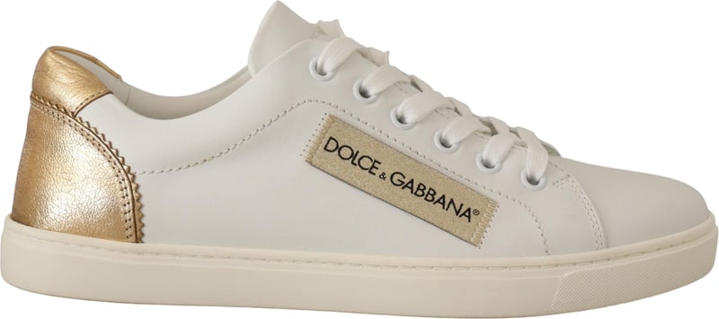 Dolce & Gabbana White Gold Leather Low Top Sneakers