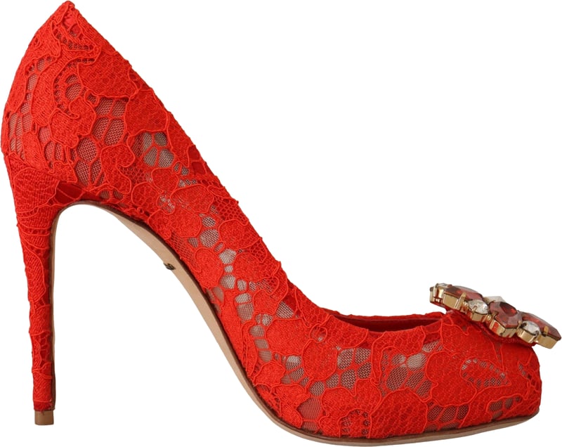 Dolce & Gabbana Red Taormina Lace Crystal Heels Pumps