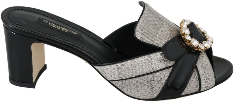 Dolce & Gabbana Black Gray Exotic Leather Crystals Sandals Shoes