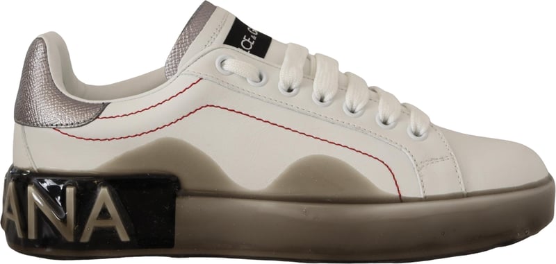 Dolce & Gabbana White Leather Shoes Womens Logo Portofino Sneakers