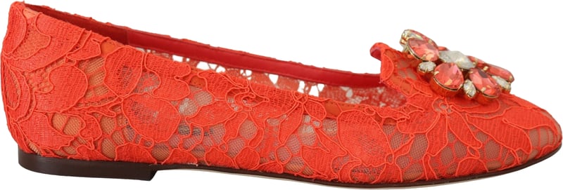 Dolce & Gabbana Red Taormina Lace Crystals Ballet Flats Shoes