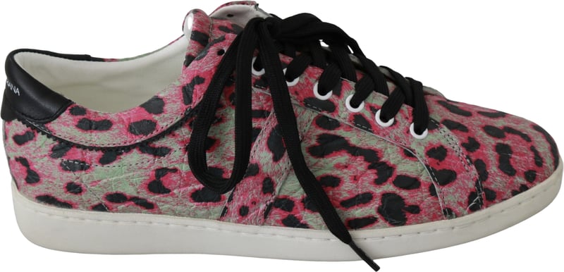 Dolce & Gabbana Pink Leopard Print Training Leather Flat Sneakers