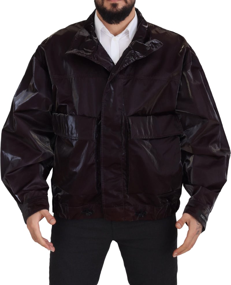 Dolce & Gabbana Bordeaux Nylon Collared Men Coat Jacket