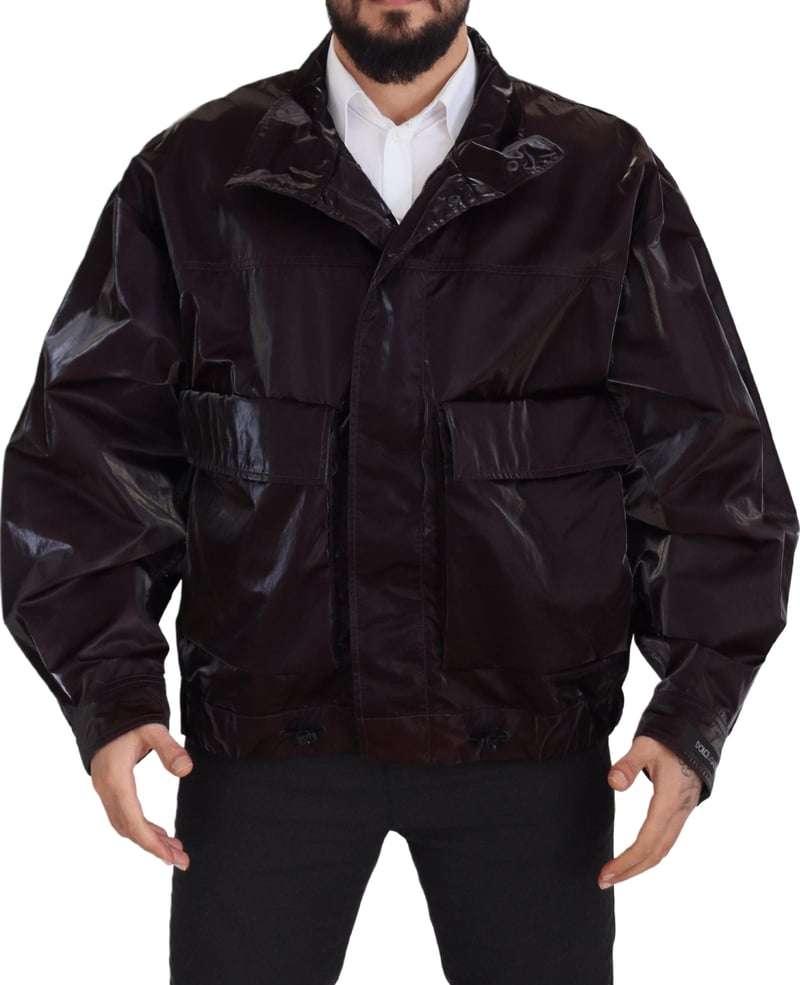Dolce & Gabbana Bordeaux Nylon Collared Men Coat Jacket