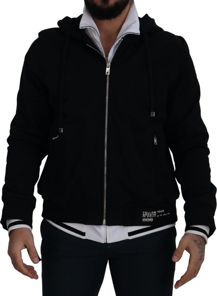 Dolce & Gabbana Black Polyester Hooded Full Zip Jacket