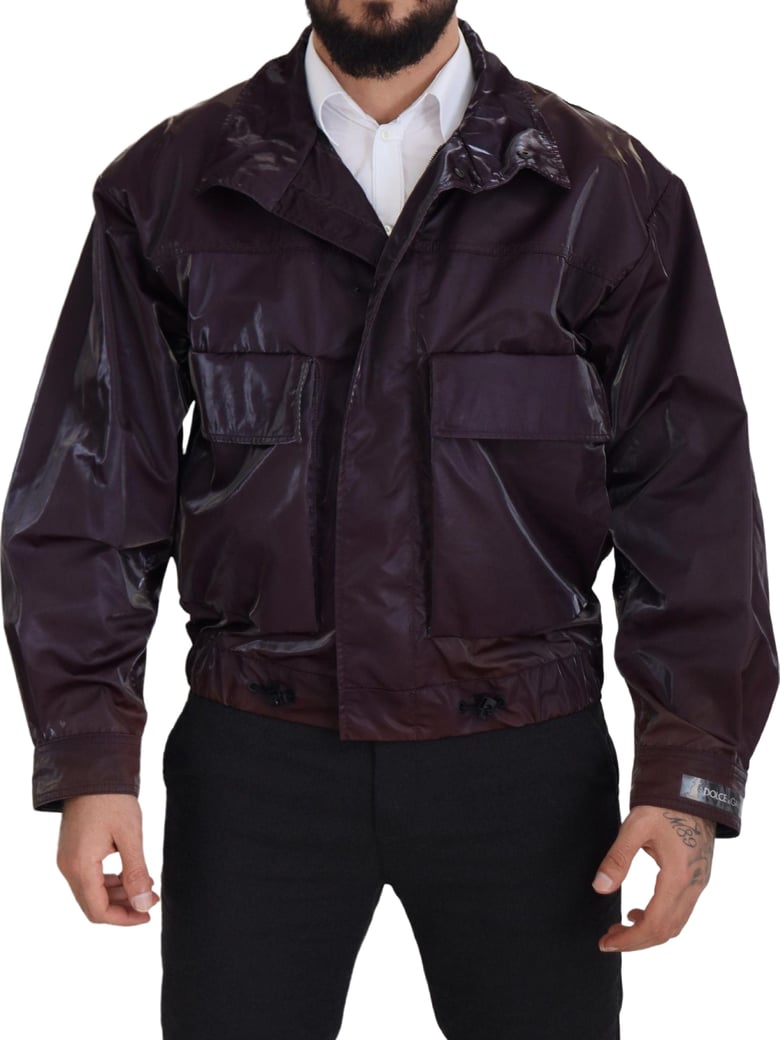 Dolce & Gabbana Purple Nylon Collared Biker Coat Jacket