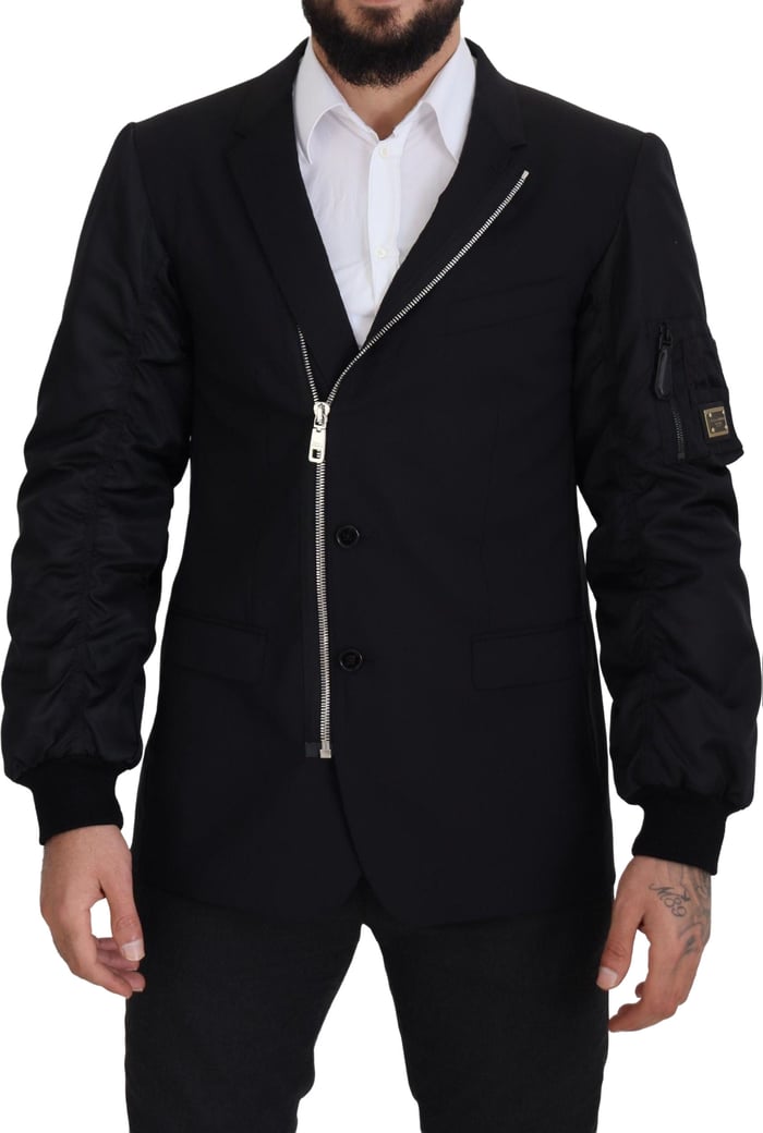 Dolce & Gabbana Black Wool Full Zip Long Sleeves Jacket