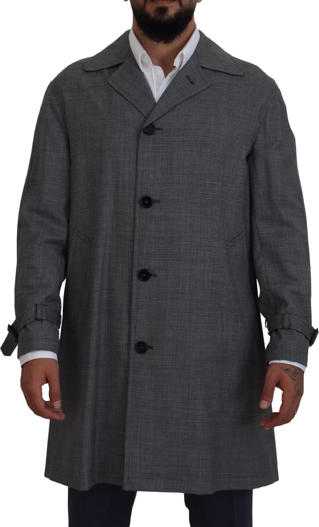 Dolce & Gabbana Gray Wool Plaid Long Trench Coat Jacket Trench Coat Jacket