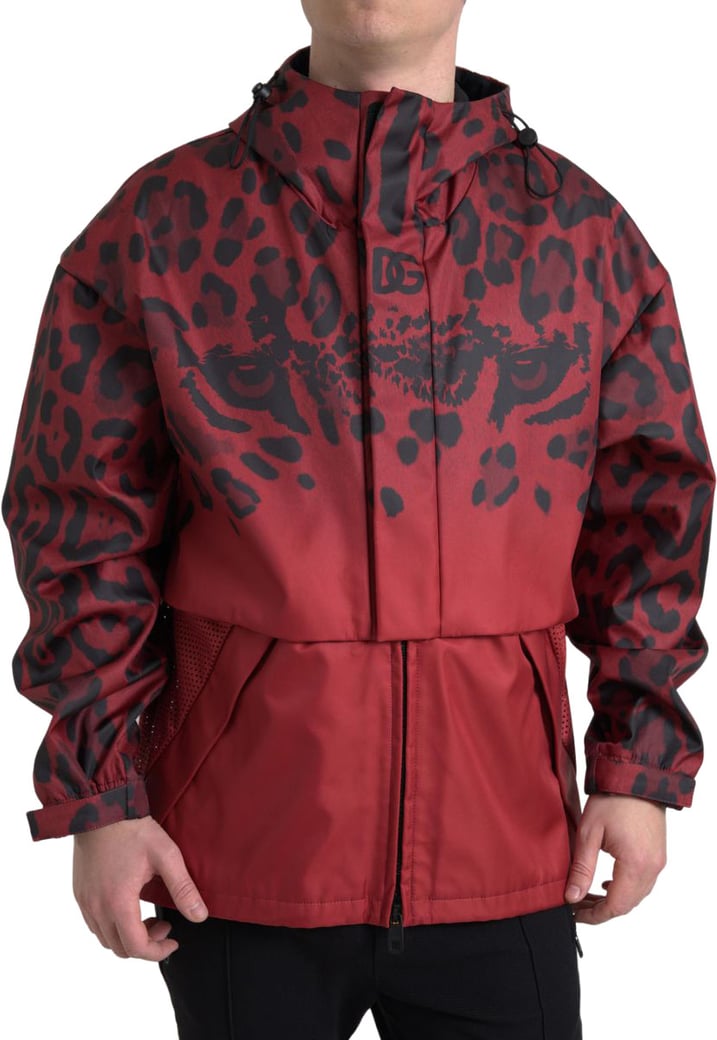 Dolce & Gabbana Red Leopard Hooded Rain Coat Jacket